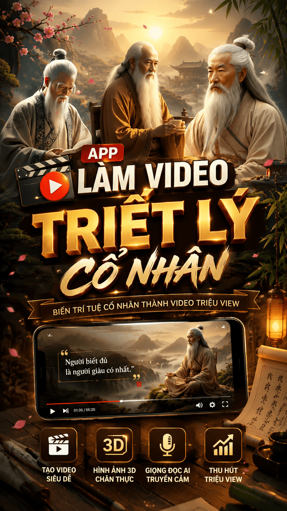 Ảnh bìa App Làm Video Triết Lý Cổ Nhân